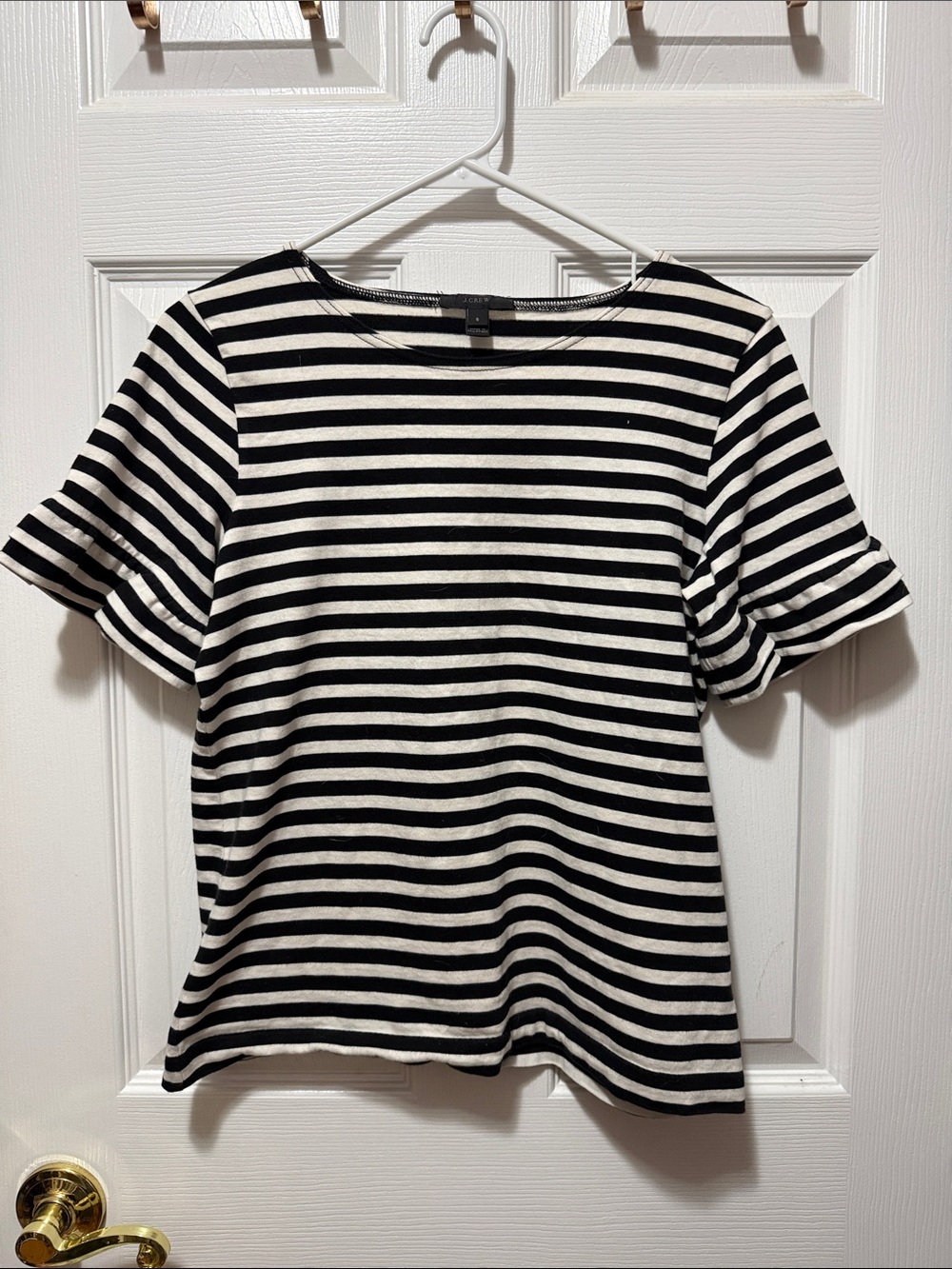 J. Crew Black & White Striped Short-Sleeve Boatneck Tee